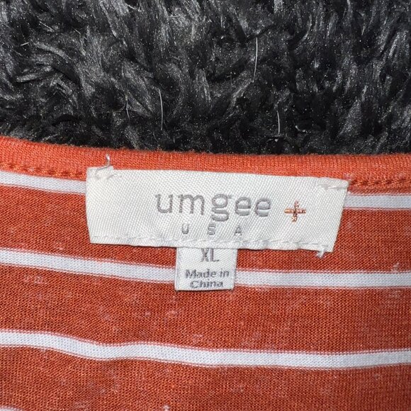 UMGEE Boutique Rust & Off-White Striped Longsleeve Tunic w/ Blue Elbow Patches - Picture 4 of 5